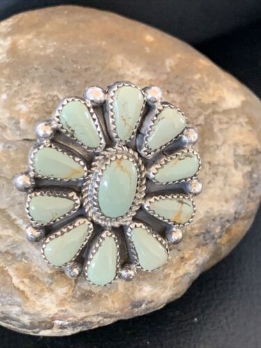 Navajo Green Turquoise Cluster Ring | Authentic Native American Sterling Silver | Multi-Stone | Sz 7.5 | 12189