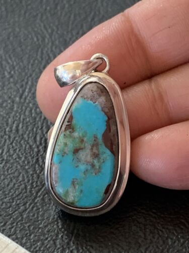 Navajo Blue Bisbee Turquoise Pendant | Sterling Silver | 1.5" | Authentic Native American Handmade | 1629