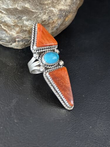 Navajo Orange Spiny Oyster Multi-Stone Ring | Authentic Native American Sterling Silver | Multi-Stone | Sz 7 | 14507