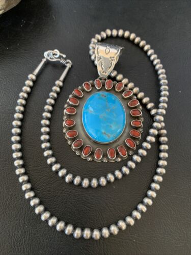 Navajo Indian Multi-Stone Cluster Pendant Necklace | Sterling Silver | Authentic Native American Handmade | 10627