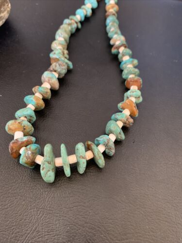 Navajo Pearls Nugget Blue Turquoise Shell Necklace | Sterling Silver | 26" | 12544