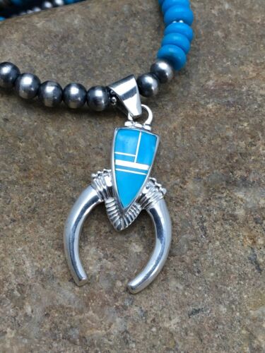 Navajo Blue Turquoise Naja Pendant Necklace | Sterling Silver | Authentic Native American Handmade | 2699 - Masha USA