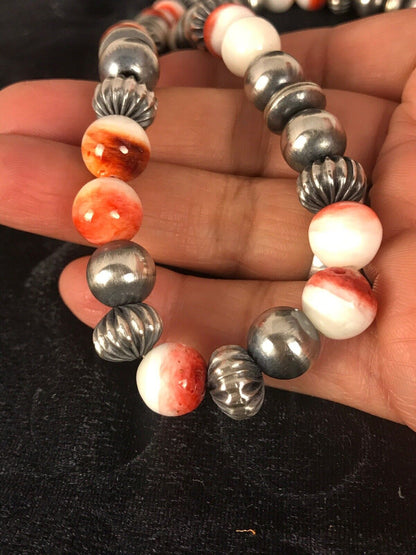 Navajo Spiny Oyster Beads Necklace | Sterling Silver | 21" | Authentic Native American Handmade | 8533