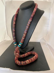 Authentic Native American Navajo Necklace | Purple Spiny Oyster & Turquoise | Sterling Silver Navajo Pearls | 36"