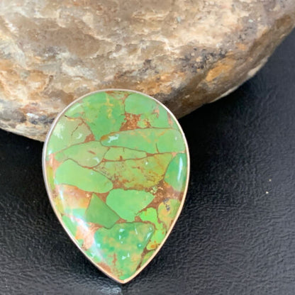 Adjustable Navajo Green Mojave Turquoise Ring | Sterling Silver | Sz 8 | 11722