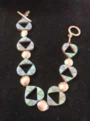 Native American Sterling Silver Opal Inlay Link Bracelet | 7" | 11588