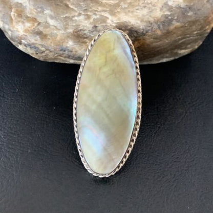 Native American Green Mother of Pearl Inlay Ring | Navajo Sterling Silver | Sz 7 | 12938 - Masha USA