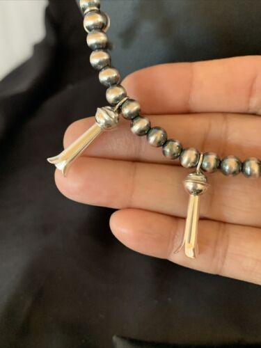Navajo Pearl Necklace | 6mm Sterling Silver Beads | 24" | Authentic Native American Handmade | 12266