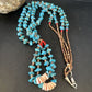 Santo Domingo Shell Turquoise Bead Pendant Jacla Necklace | 2 Strand | Pearls | Native American Handmade | 14633