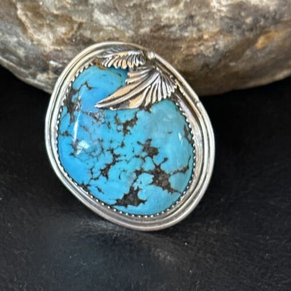Navajo Blue Kingman Turquoise Ring | Sterling Silver | Sz 8 | Authentic Native American Handmade | 14554