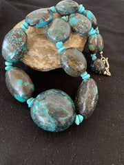 Navajo Graduated Sterling Silver Natural Blue Nugget Turquoise Necklace | Authentic Native American | 19" | 625