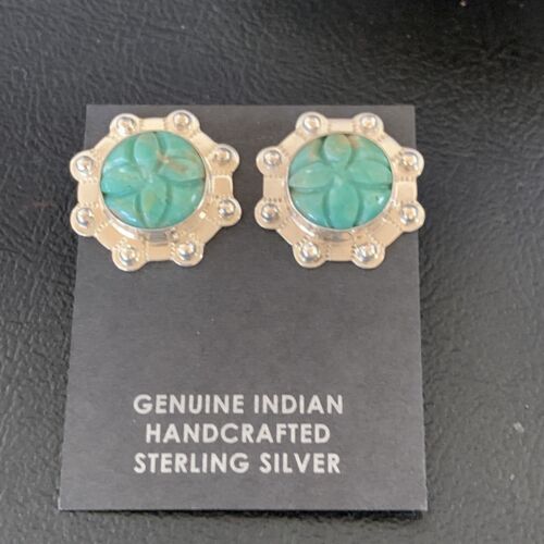 Native American Women's Green Turquoise Earrings | Sterling Silver | 13020