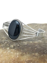 Native American Men's Black Onyx Cuff Bracelet | Navajo Sterling Silver | 4729