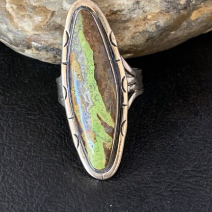 Navajo Green Gaspeite Ring | Sterling Silver | Sz 11 | Authentic Native American Handmade | 13859