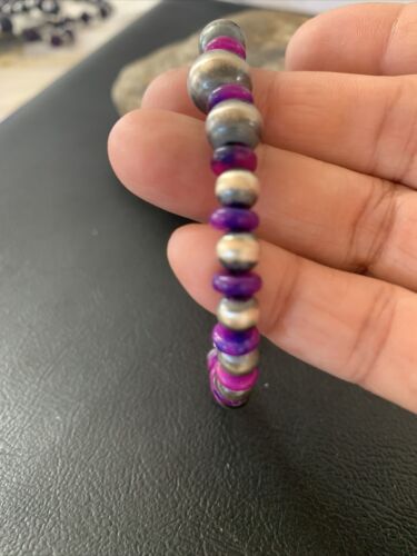 Navajo Purple Stabilized Sugilite Bead Bracelet | Sterling Silver | 8" | Authentic Native American Handmade | 01966