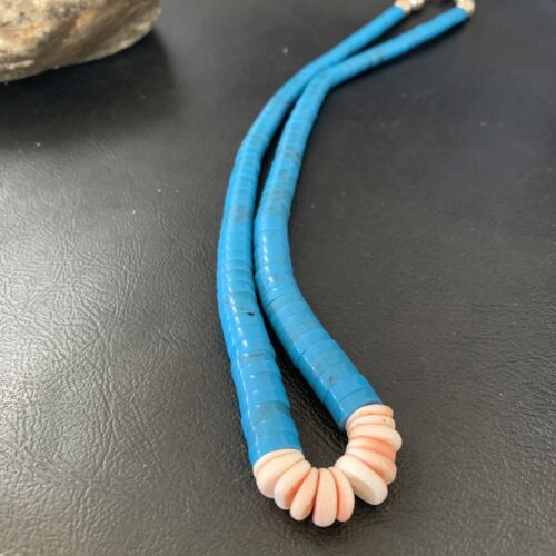 Southwestern Santo Domingo Spiny Oyster & Blue Turquoise Graduated Necklace | Authentic Native American | 18" | 12525