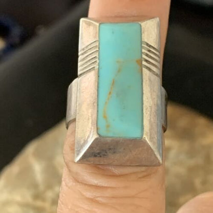Native American Handmade Navajo Blue Turquoise Inlay Band Ring | Sz 7 | 12855