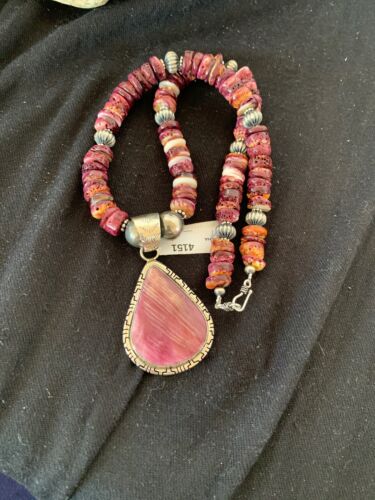 Navajo Pearls Purple Spiny Oyster Pendant Necklace | Sterling Silver | Native American Handmade | 4151