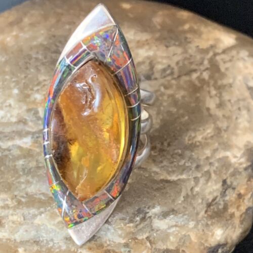 Navajo Sterling Silver Opal Inlay Ring | Sz 8 | Native American Handmade | Pomellato| 12853