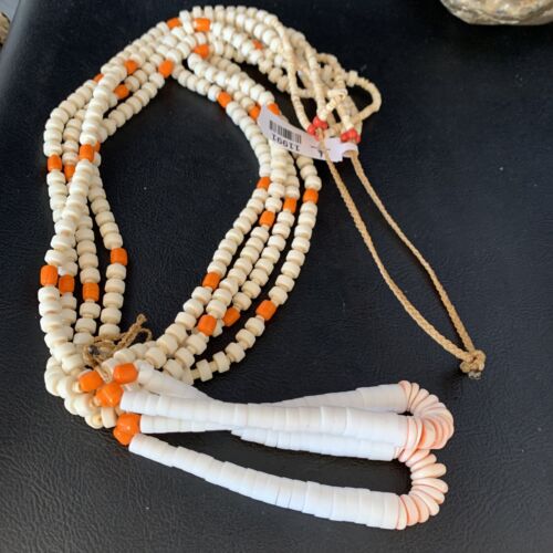 Native American Santo Domingo Shell Orange Spiny Oyster Bead Jacla Necklace | 30" | Handmade | 11991