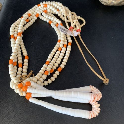 Native American Santo Domingo Shell Orange Spiny Oyster Bead Jacla Necklace | 30" | Handmade | 11991