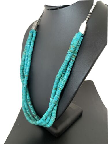 Navajo 3-Strand Turquoise Heishi Necklace | Sterling Silver | 24" | Authentic Native American Handmade | 11776