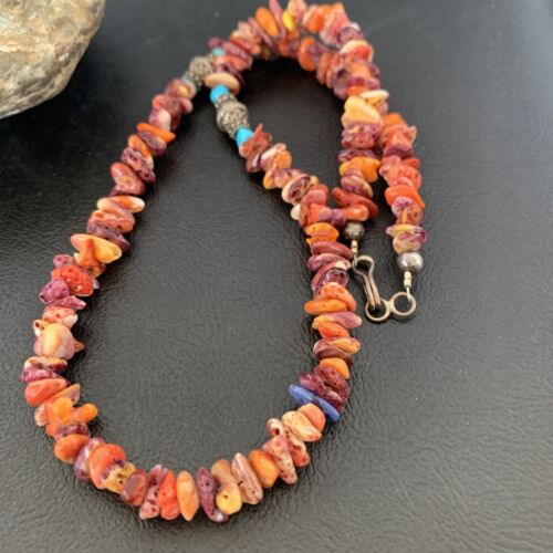 Navajo Spiny Oyster & Turquoise Necklace | Sterling Silver | 16" | Authentic Native American Handmade | 10693