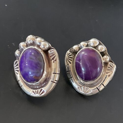 Navajo Sugilite Earrings | Sterling Silver Post Stud | Authentic Native American Handmade | 0.5" | 2069