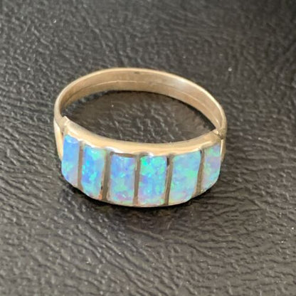 Navajo Blue Opal Inlay Band Ring | Sz 8.5 | Authentic Native American Handmade | 12417 - Masha USA