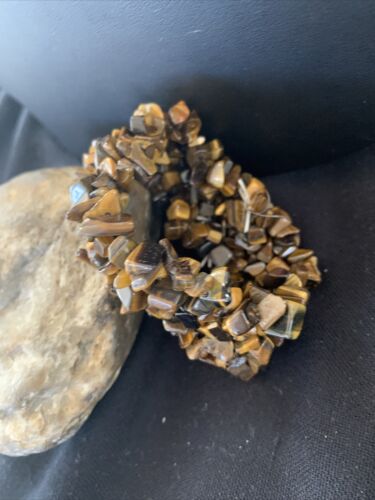 Native American Multi-Stone Bracelet | Tiger's Eye & Coffee Bead | Stretchable | Handmade | 1409