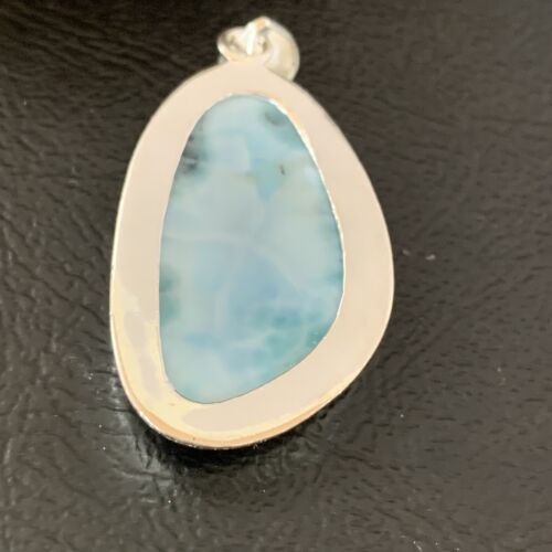 Navajo Sterling Silver Beads Necklace | Blue Larimar Pendant | Authentic Native American Handmade | 10675