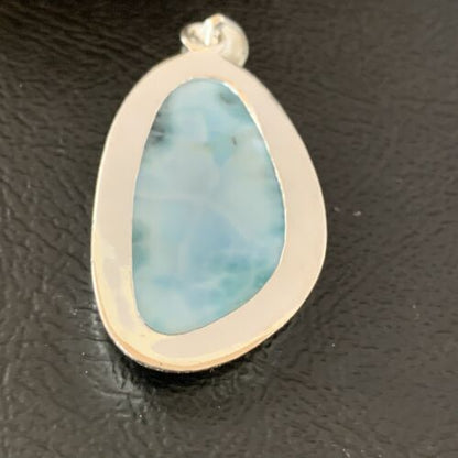 Navajo Sterling Silver Beads Necklace | Blue Larimar Pendant | Authentic Native American Handmade | 10675