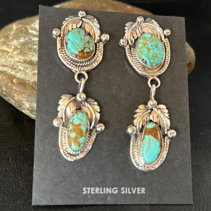 Navajo Blue #8 Turquoise Dangle Earrings | Sterling Silver | Authentic Native American Handmade | 14339 - Masha USA