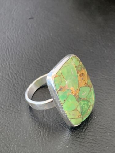 Adjustable Navajo Green Mojave Turquoise Ring | Sterling Silver | Sz 8 | Authentic Native American Handmade | 11785