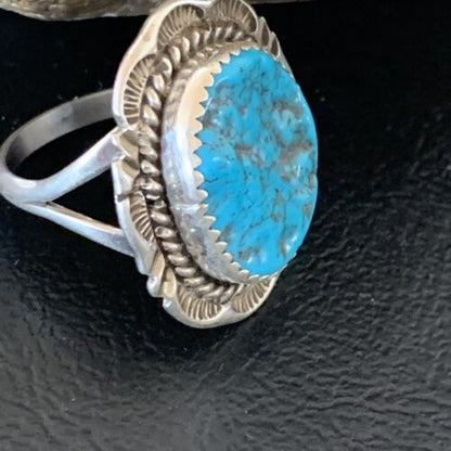 Navajo Blue Kingman Turquoise Ring | Sterling Silver | Sz 9 | 12953
