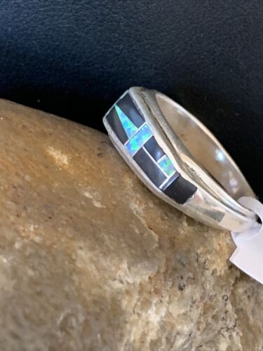 Navajo Multi-Color Opal & Black Onyx Inlay Ring | Sterling Silver | Sz 9.5 | 14677