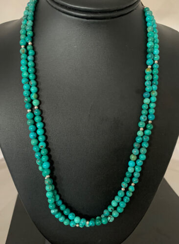Navajo Sterling Heishi Blue Green Turquoise Bead Necklace Pendant | Authentic Native American Handmade | 02024