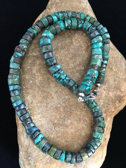 Navajo Blue Turquoise Heishi Necklace | Sterling Silver | Authentic Native American | 19" | 1754