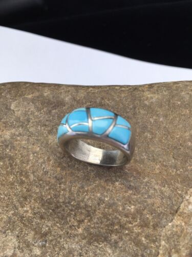 Navajo Kingman Turquoise Corn Inlay Ring | Sterling Silver | Sz 7.5 | 01619