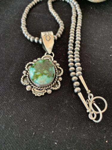 Navajo Green Sonoran Gold Turquoise Pendant | Sterling Silver | Authentic Native American Handmade | 687