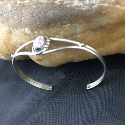 Navajo Pink Opal Bracelet | Sterling Silver Cuff | Authentic Native American Handmade | 10185