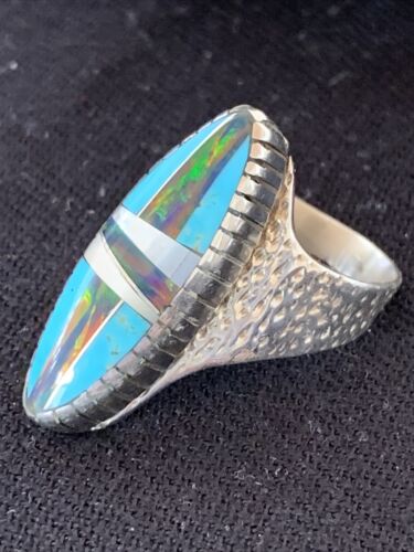 Multi-Color Opal & Turquoise Inlay Ring | Sterling Silver | Sz 8.5 | 01468