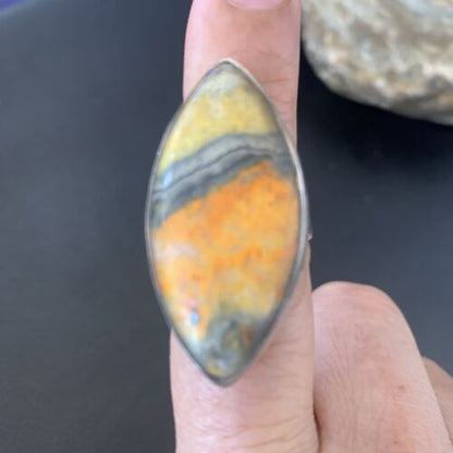 Navajo Bumble Bee Jasper Ring | Sterling Silver | Sz 8 Adjustable | Authentic Native American Handmade | 11537