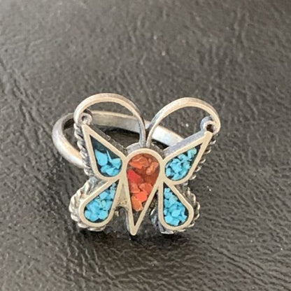 Navajo Women's Butterfly Turquoise Ring | Sterling Silver Inlay | Sz 5 | Authentic Native American | 10891