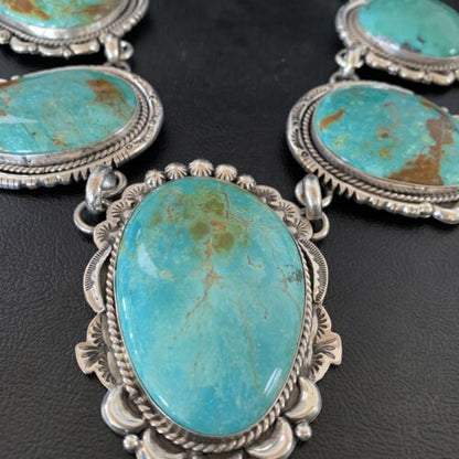 Navajo Royston Turquoise Choker Necklace | Sterling Silver | Authentic Native American Handmade | 11600