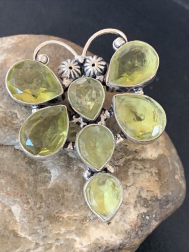 Navajo Dragonfly Pendant | Faceted Green Peridot Cluster | Authentic Native American Sterling Silver | Multi-Stone | 2.25" | 12741 - Masha USA