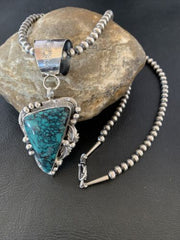 Men's Navajo Blue Spiderweb Turquoise Pendant Necklace | Sterling Silver | Authentic Native American Handmade | 10662