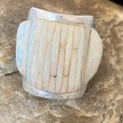 Native American Navajo White Opal Inlay Ring | Sterling Silver | Sz 8 | 12860