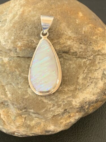 Navajo White Faux Opal Pendant | Sterling Silver | Native American Handmade | 1.50" | 1393