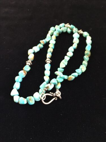 Southwestern Men's Blue Turquoise Nugget Necklace | Sterling Silver | 19" | 10023 - Masha USA